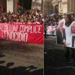 Manovra studenti in corteo. A Roma cori pro Palestina e foto Meloni e Netanyahu sporchi di sangue