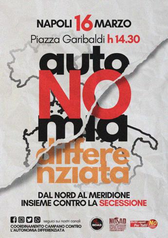 Autonomia differenziata Tavolo e Comitati No Ad annunciano una manifestazione nazionale a Napoli il 16 marzo