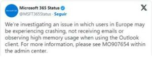 Microsoft indaga su un bug di Outlook problemi di stabilita e prestazioni per gli utenti